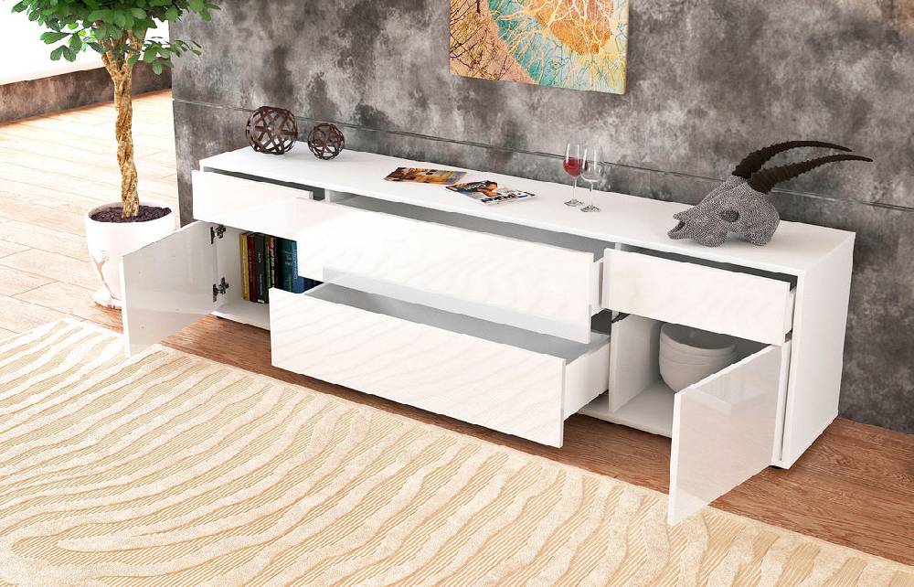 Stil Zeit Möbel Lowboard Bibiane, Weiß (180x49x35cm) Vierteljährliche Förderung