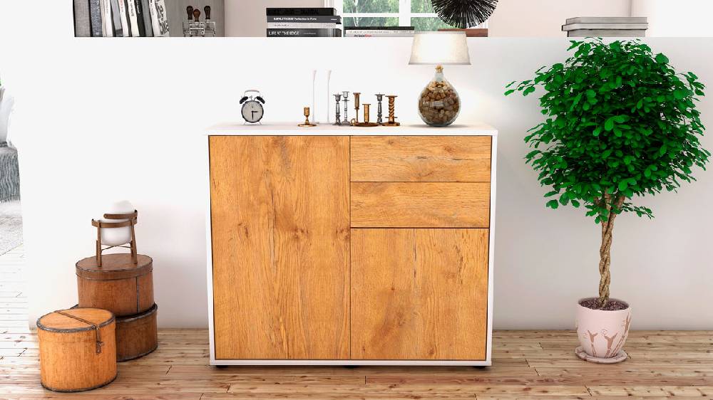 Stil Zeit Möbel Sideboard Chantal, Eiche (92x79x35cm) Nur noch ein Tag übrig