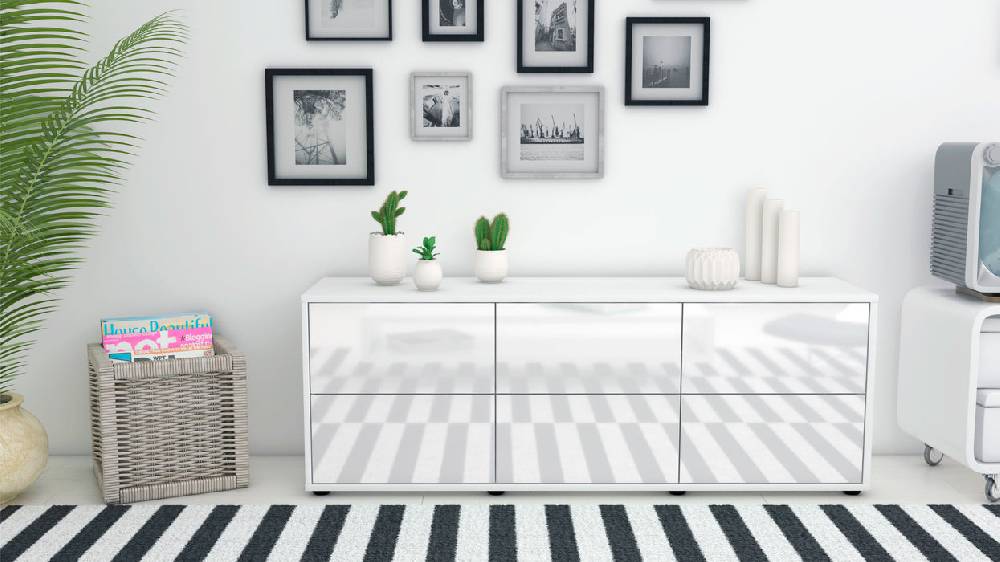 Stil Zeit Möbel Lowboard Alva, Weiß (136x49x35cm) Riesige Rabatte
