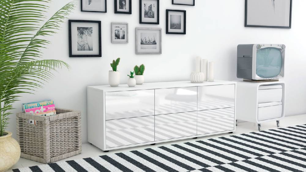 Stil Zeit Möbel Lowboard Alva, Weiß (136x49x35cm) Riesige Rabatte