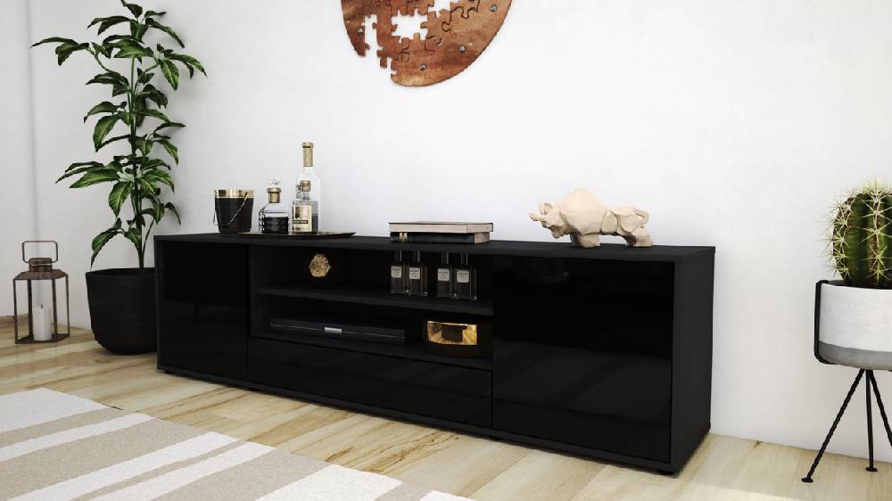 Stil Zeit Möbel Lowboard Armida, Schwarz (180x49x35cm) Black Friday Preise