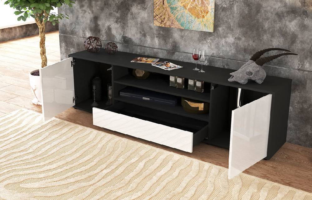 Stil Zeit Möbel Lowboard Armida, Schwarz (180x49x35cm) Black Friday Preise