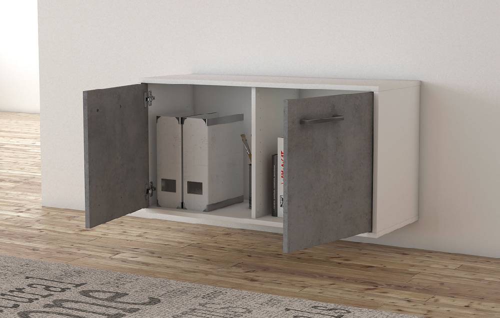 Stil Zeit Möbel Lowboard New York City, Beton, hängend mit Griffen (92x49x35cm) 50% Rabatt für begrenzte Zeit