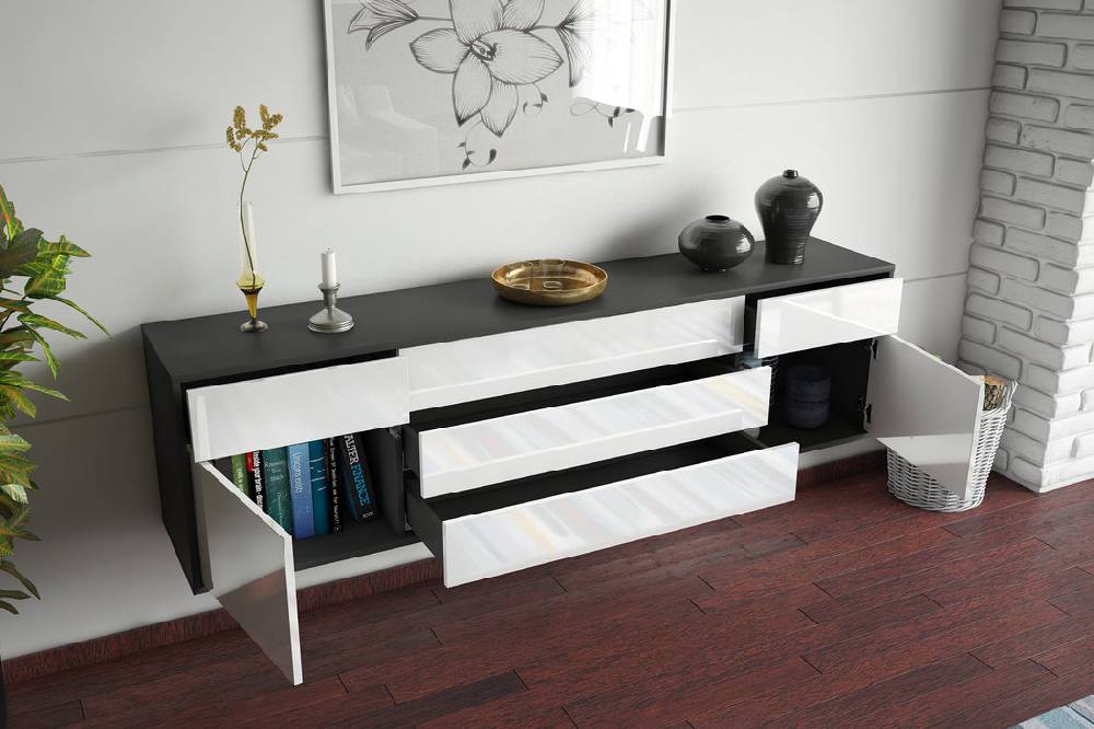 Stil Zeit Möbel Lowboard Orlando, Grau, hängend (180x49x35cm) Angebote