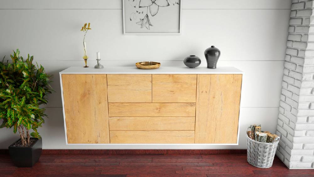 Stil Zeit Möbel Sideboard Metairie, Eiche, hängend (180x79x35cm) im Angebot