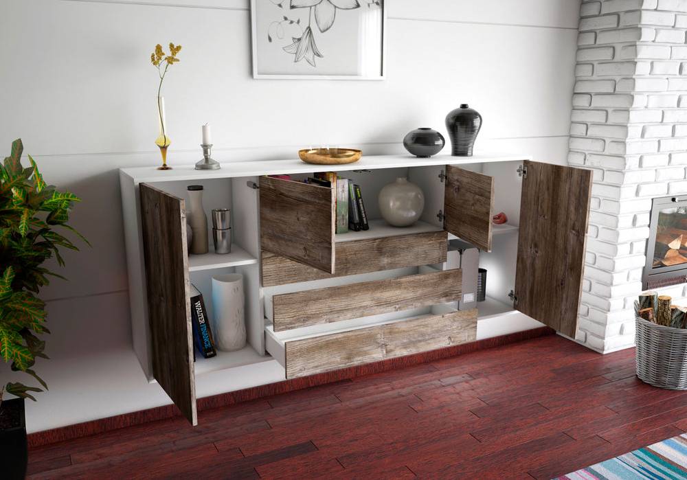 Stil Zeit Möbel Sideboard Metairie, Eiche, hängend (180x79x35cm) im Angebot