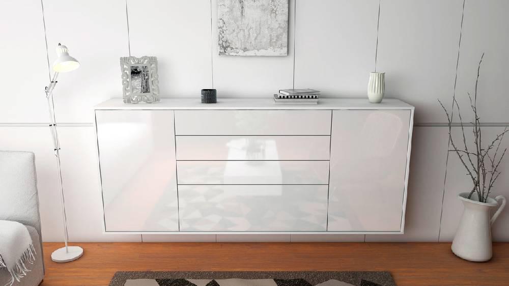 Stil Zeit Möbel Sideboard Alexandria, Weiß, hängend (180x79x35cm) Schlussverkauf