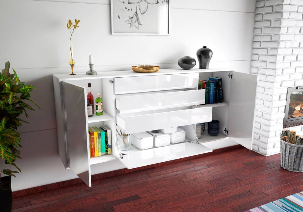 Stil Zeit Möbel Sideboard Alexandria, Weiß, hängend (180x79x35cm) Schlussverkauf