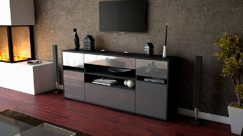 Stil Zeit Möbel Sideboard Gina, Grau (180x79x35cm) Fabrikverkauf