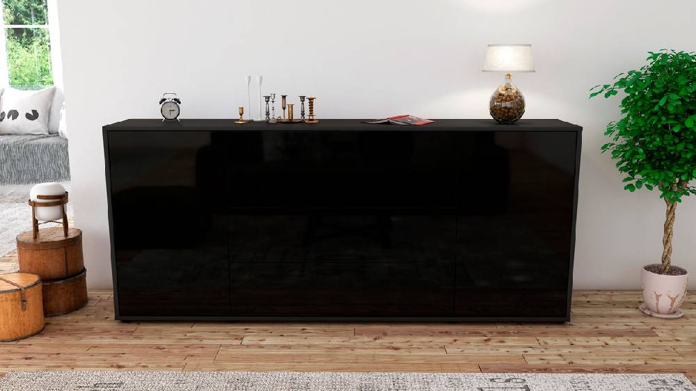 Stil Zeit Möbel Sideboard Elettra, Schwarz (180x79x35cm) Fabrik Onlineshop