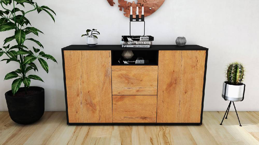 Stil Zeit Möbel Sideboard Dimphi, Eiche (136x79x35cm) Großer Ausverkauf