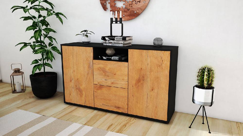 Stil Zeit Möbel Sideboard Dimphi, Eiche (136x79x35cm) Großer Ausverkauf