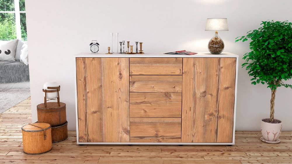 Stil Zeit Möbel Sideboard Donna, Pinie (136x79x35cm) Begrenztes Angebot