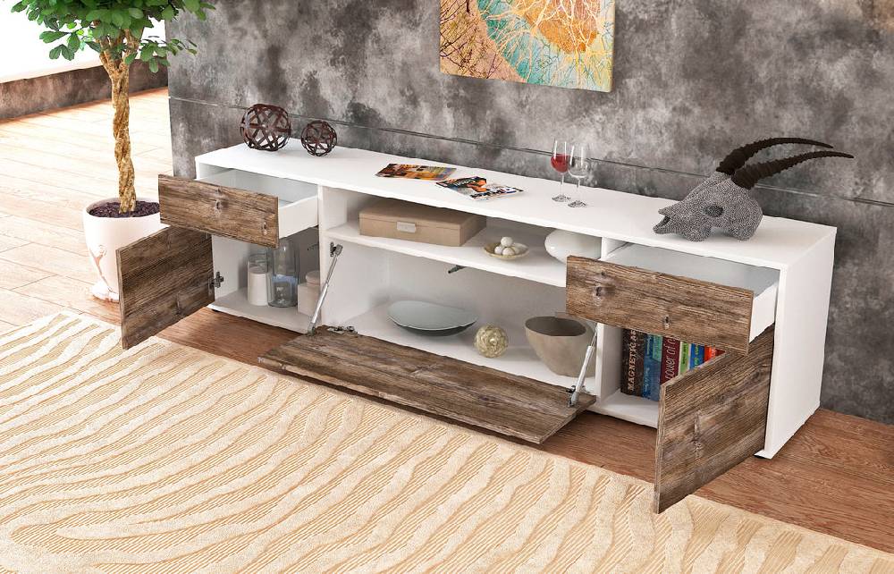 Stil Zeit Möbel Lowboard Bernadetta, Eiche (180x49x35cm) Online Shopping