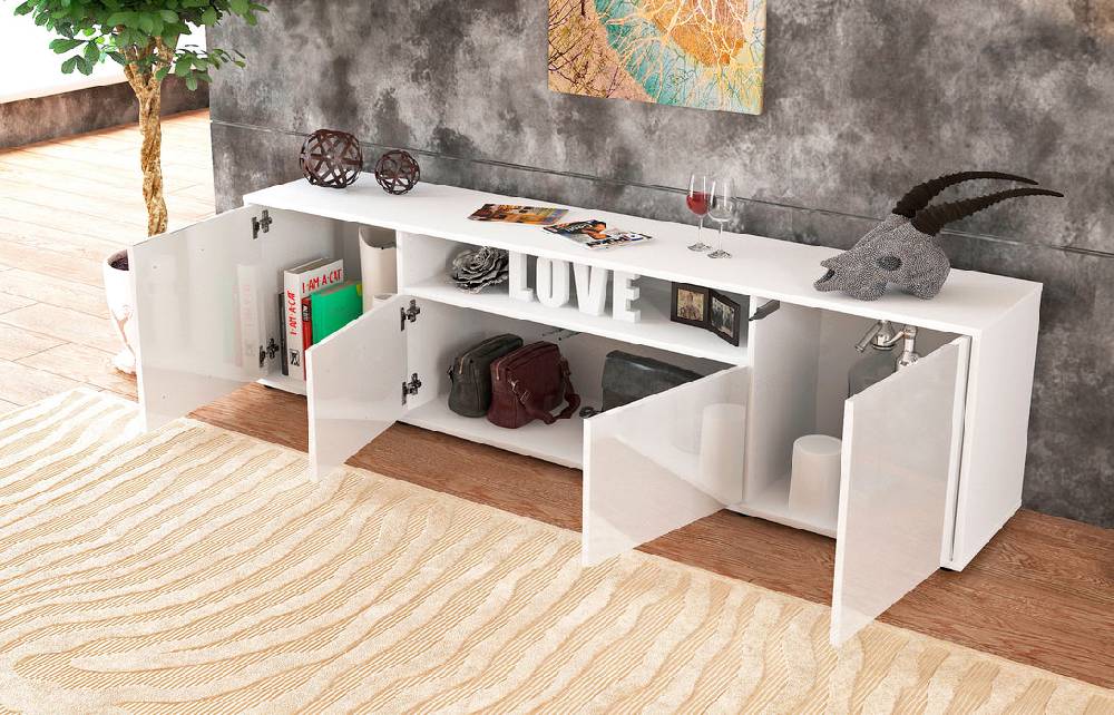 Stil Zeit Möbel Lowboard Arianna, Weiß (180x49x35cm) Black Friday