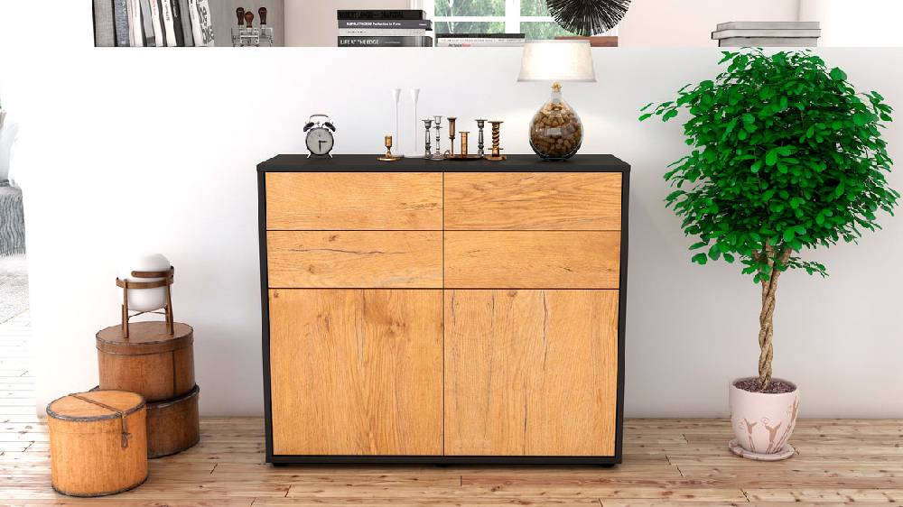 Stil Zeit Möbel Sideboard Celia, Eiche (92x79x35cm) Osterangebot