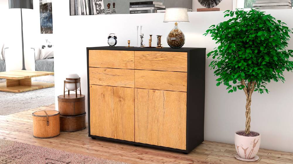 Stil Zeit Möbel Sideboard Celia, Eiche (92x79x35cm) Osterangebot