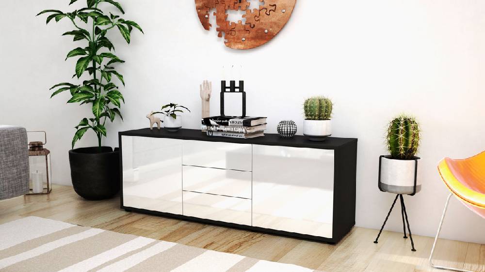 Stil Zeit Möbel Lowboard Ameline, Weiß (136x49x35cm) Heißer Verkauf