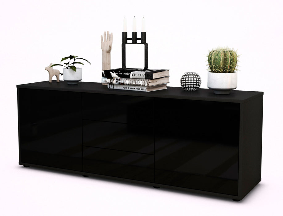 Stil Zeit Möbel Lowboard Ameline, Schwarz (136x49x35cm)