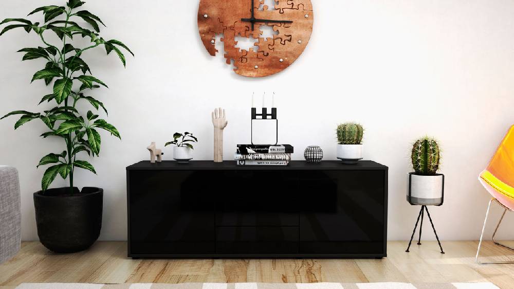 Stil Zeit Möbel Lowboard Ameline, Schwarz (136x49x35cm) Top Angebot
