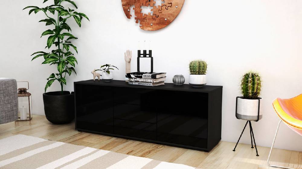 Stil Zeit Möbel Lowboard Ameline, Schwarz (136x49x35cm) Top Angebot