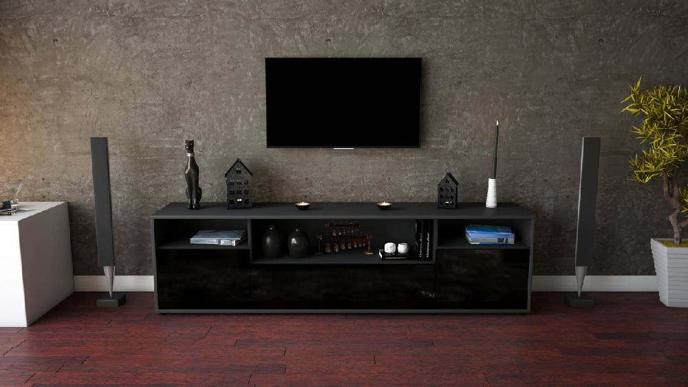 Stil Zeit Möbel Lowboard Bionda, Schwarz (180x49x35cm) Online Outlet