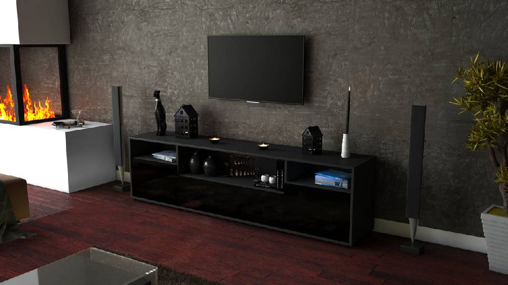 Stil Zeit Möbel Lowboard Bionda, Schwarz (180x49x35cm) Online Outlet