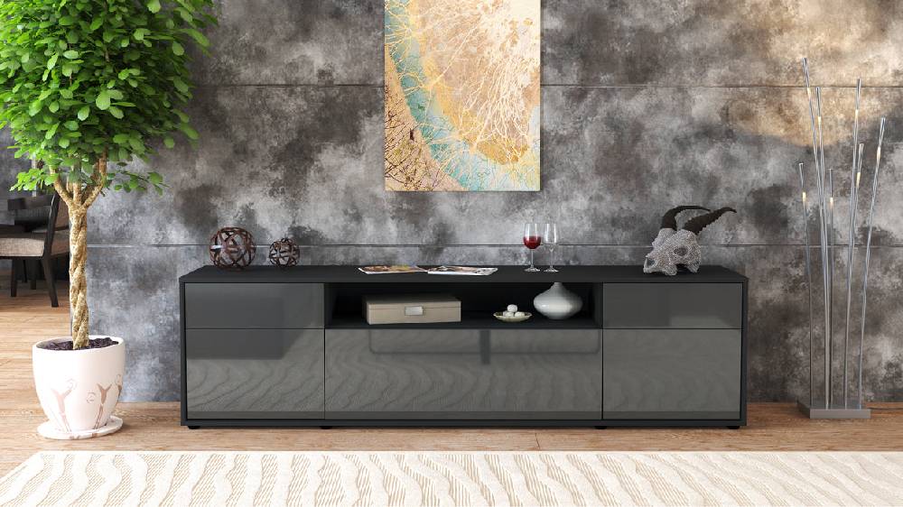 Stil Zeit Möbel Lowboard Bernadetta, Grau (180x49x35cm) Exklusive Angebote