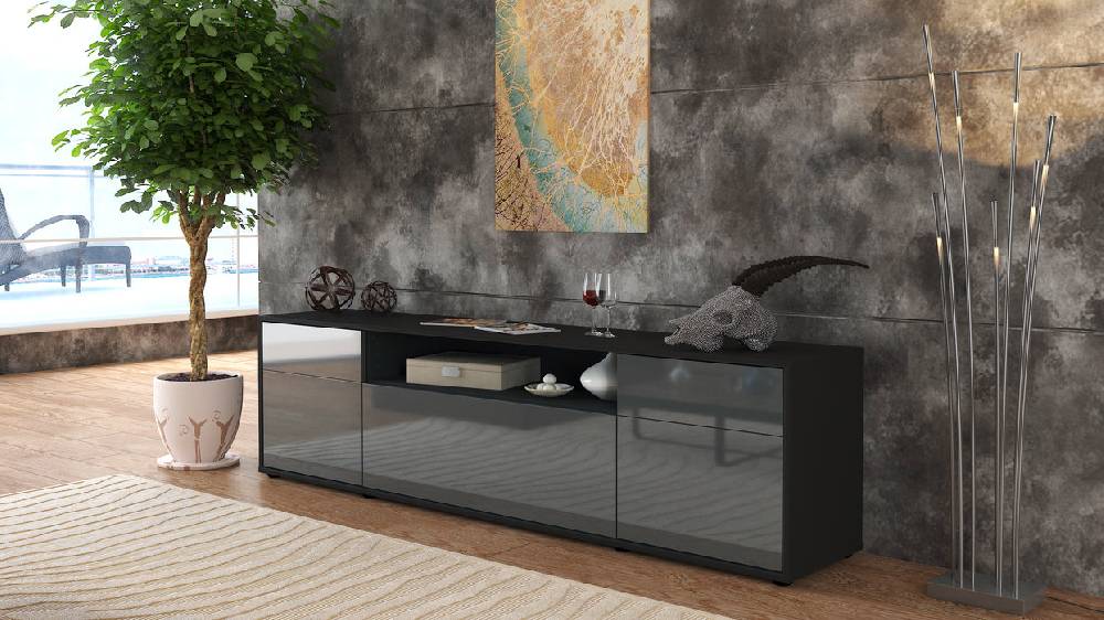 Stil Zeit Möbel Lowboard Bernadetta, Grau (180x49x35cm) Exklusive Angebote