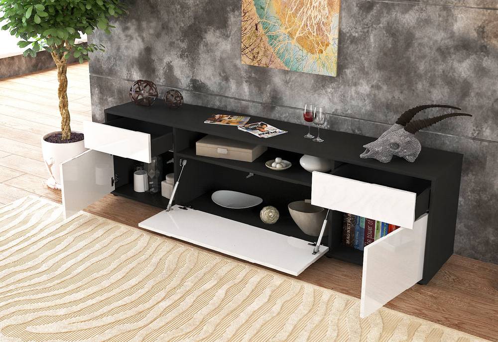 Stil Zeit Möbel Lowboard Bernadetta, Grau (180x49x35cm) Exklusive Angebote