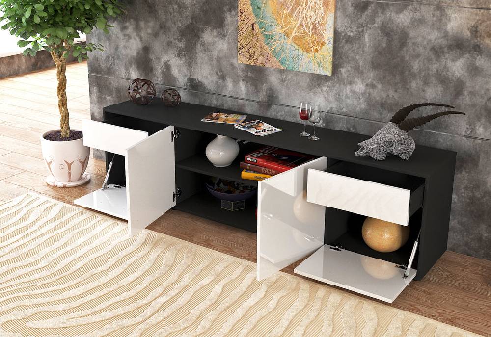 Stil Zeit Möbel Lowboard Benedetta, Grau (180x49x35cm) Blitzangebot