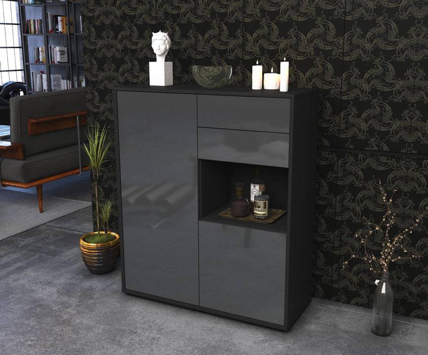 Stil Zeit Möbel Highboard Leona ,Grau (92x108x35cm) Saisonale Angebote