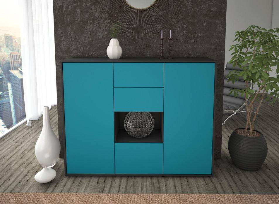 Stil Zeit Möbel Highboard Nikolina ,Türkis (136x108x35cm) Sonderangebote