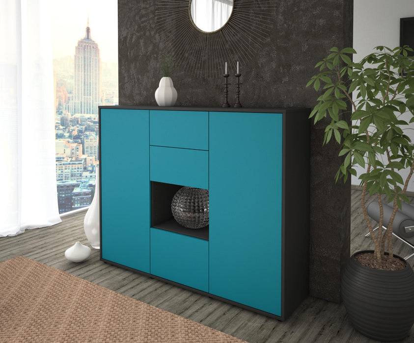 Stil Zeit Möbel Highboard Nikolina ,Türkis (136x108x35cm) Sonderangebote