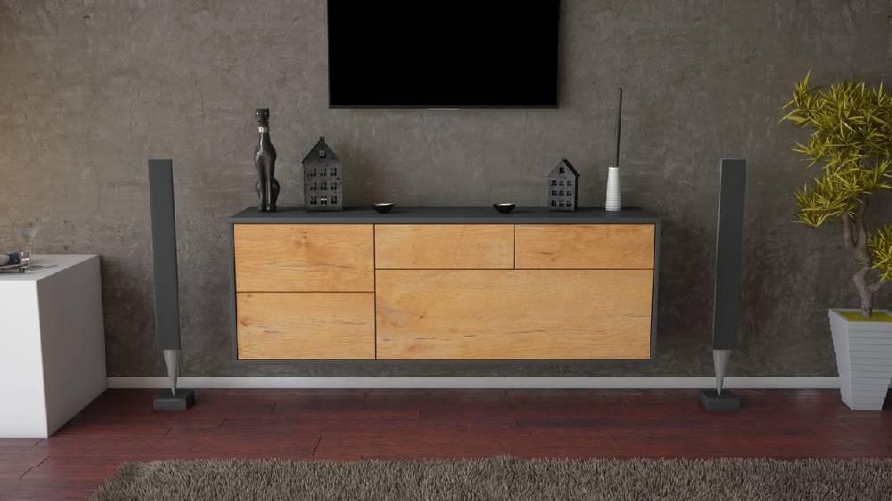 Stil Zeit Möbel Lowboard Minneapolis, Eiche, hängend (136x49x35cm) Super Sparpreis