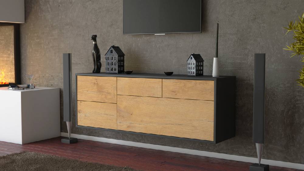 Stil Zeit Möbel Lowboard Minneapolis, Eiche, hängend (136x49x35cm) Super Sparpreis