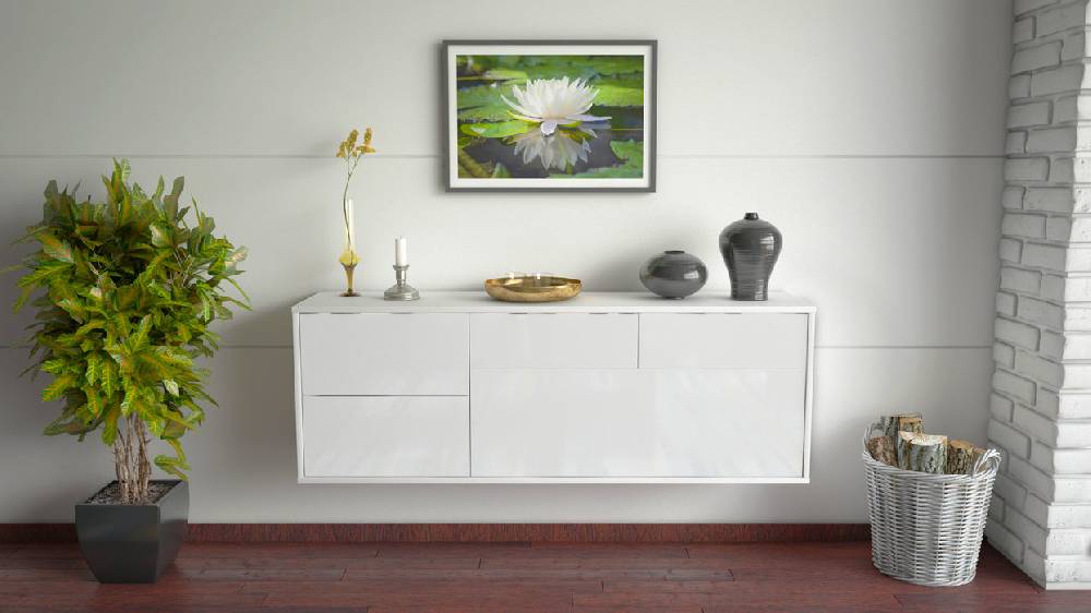 Stil Zeit Möbel Lowboard Minneapolis, Weiß, hängend (136x49x35cm) Wochenangebot
