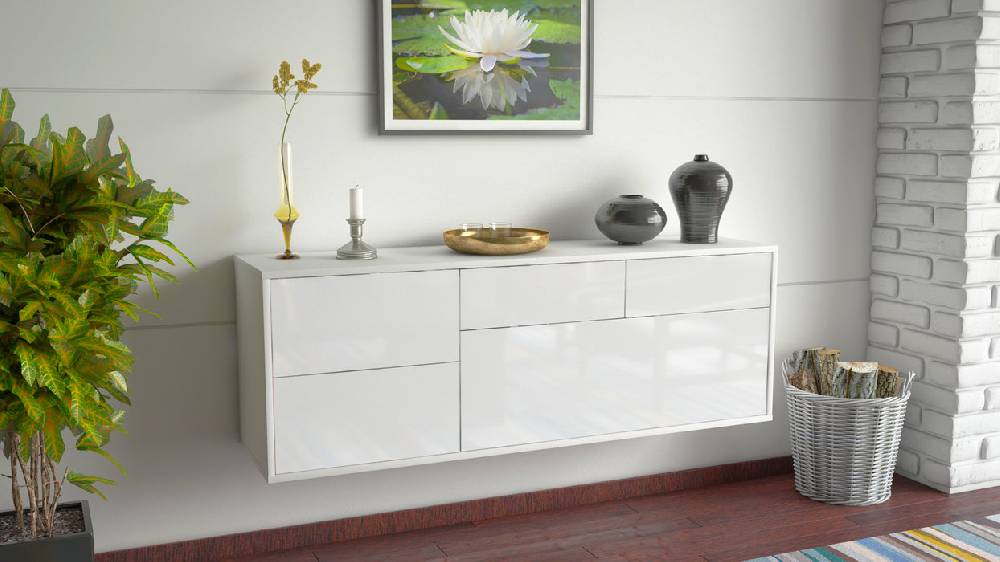 Stil Zeit Möbel Lowboard Minneapolis, Weiß, hängend (136x49x35cm) Wochenangebot