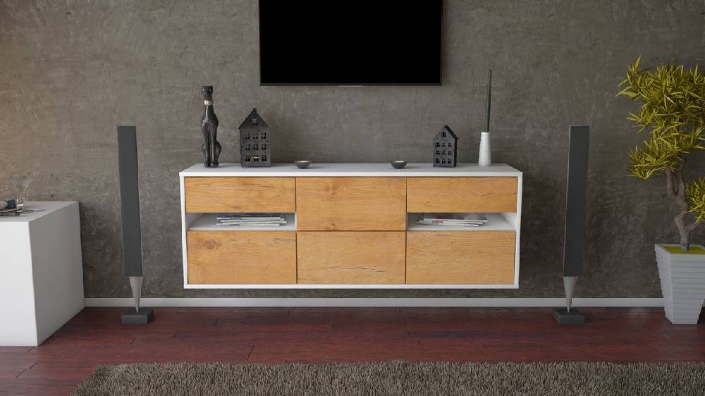 Stil Zeit Möbel Lowboard Sacramento, Eiche, hängend (136x49x35cm) Begrenzte Freigabe