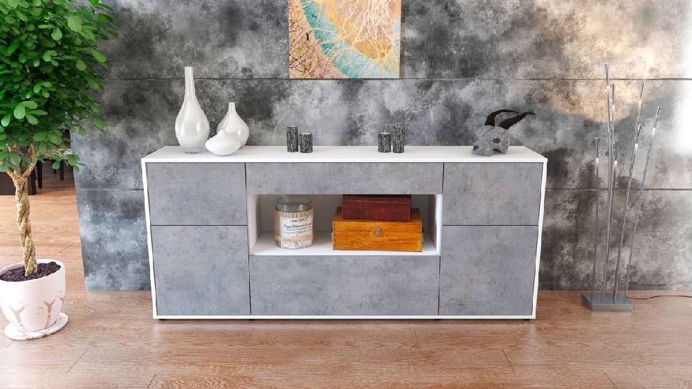 Stil Zeit Möbel Sideboard Fabiola, Beton (180x79x35cm) Letzte 2 Tage