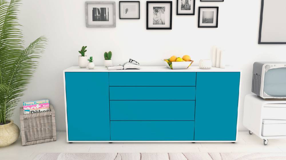 Stil Zeit Möbel Sideboard Elettra, Türkis (180x79x35cm) Bis zu 50% Rabatt