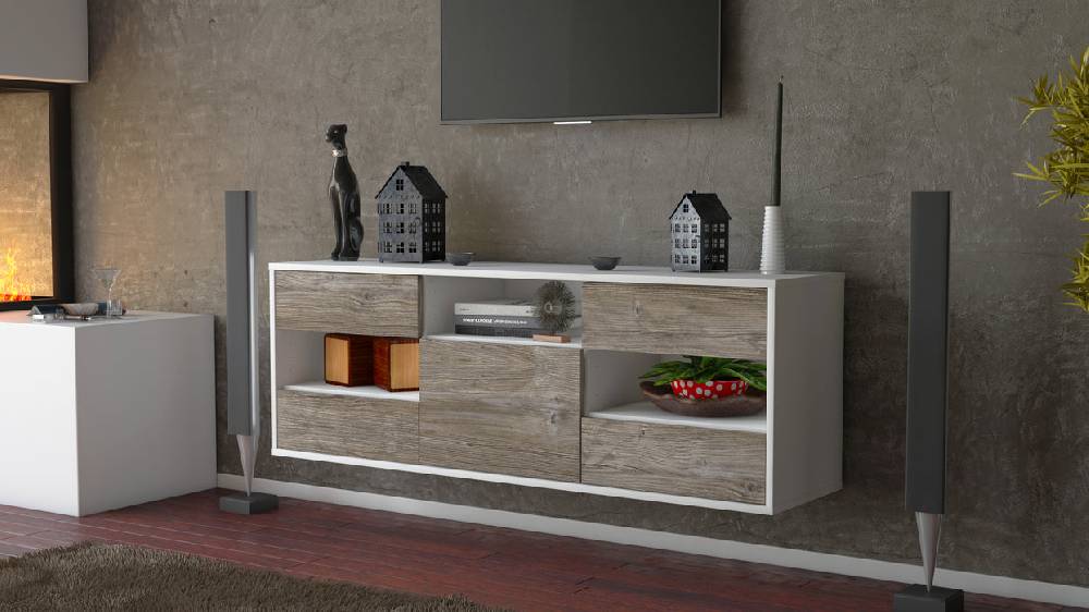 Stil Zeit Möbel Lowboard St. Louis, Treibholz, hängend (136x49x35cm) Sonderangebot der Fabrik