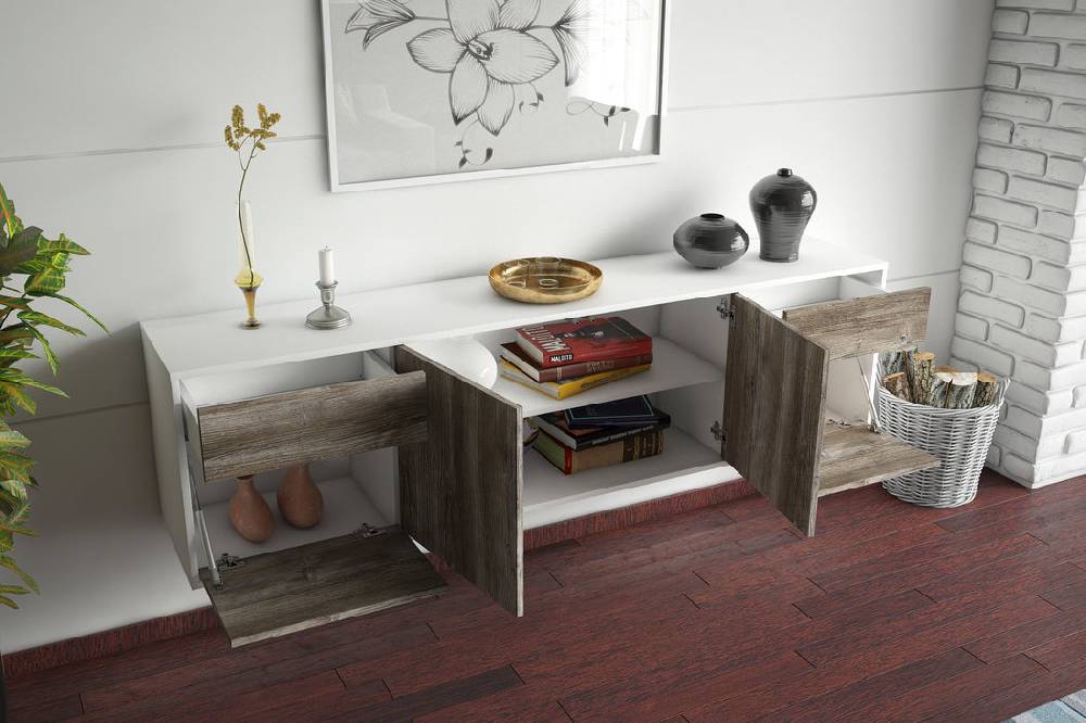 Stil Zeit Möbel Lowboard Madison, Eiche, hängend (180x49x35cm) Kostenloser Versand international