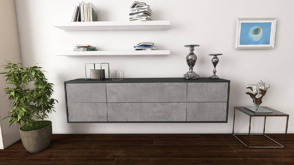 Stil Zeit Möbel Lowboard Saint Paul, Beton, hängend (180x49x35cm) Black Friday Preise