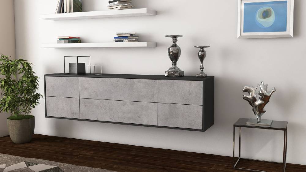 Stil Zeit Möbel Lowboard Saint Paul, Beton, hängend (180x49x35cm) Black Friday Preise