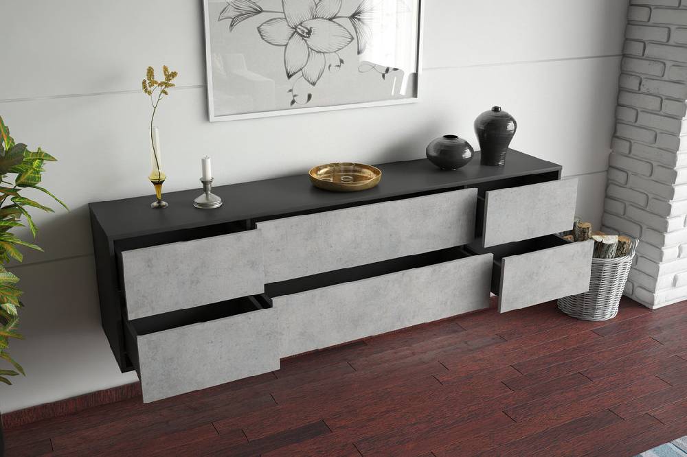Stil Zeit Möbel Lowboard Saint Paul, Beton, hängend (180x49x35cm) Black Friday Preise