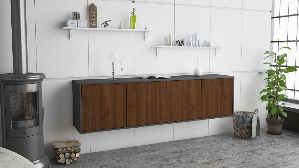 Stil Zeit Möbel Lowboard Anaheim, Walnuss, hängend (180x49x35cm) Im Verkauf