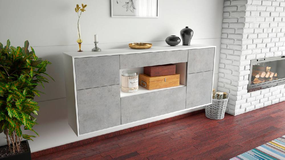 Stil Zeit Möbel Sideboard Visalia, Beton, hängend (180x79x35cm) 50% Rabatt für begrenzte Zeit