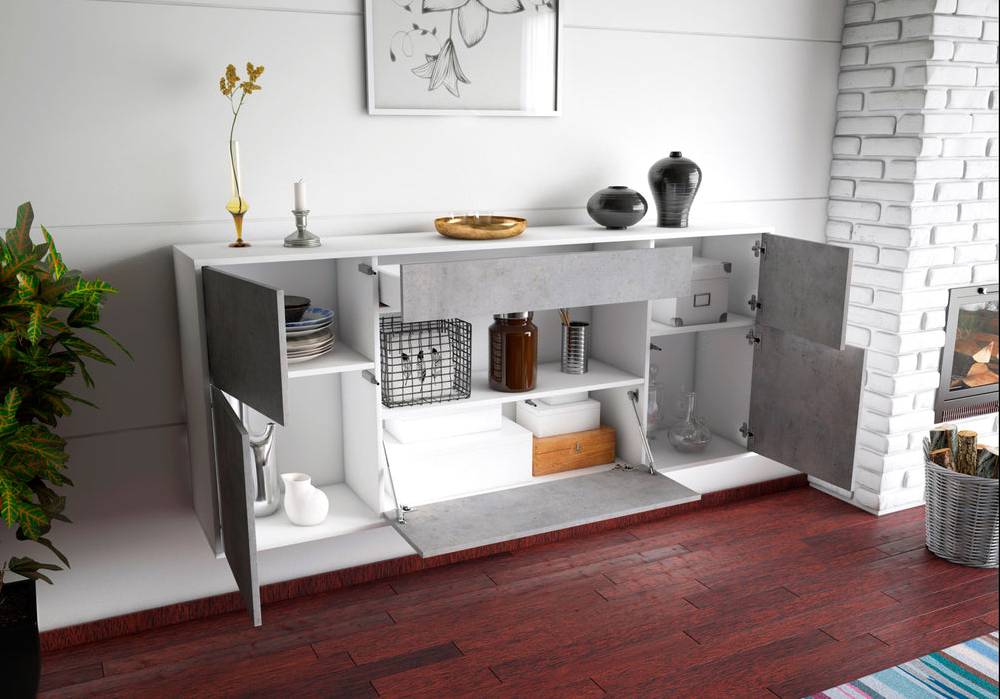 Stil Zeit Möbel Sideboard Visalia, Beton, hängend (180x79x35cm) 50% Rabatt für begrenzte Zeit