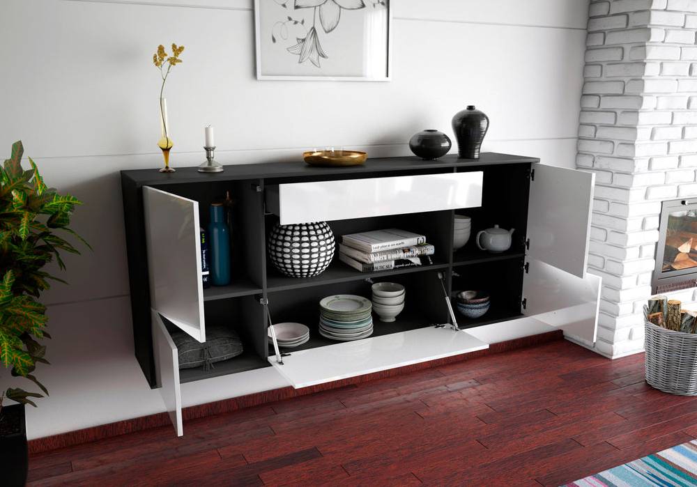 Stil Zeit Möbel Sideboard East Los Angeles, Grau, hängend (180x79x35cm) Rabatte dieses Monats